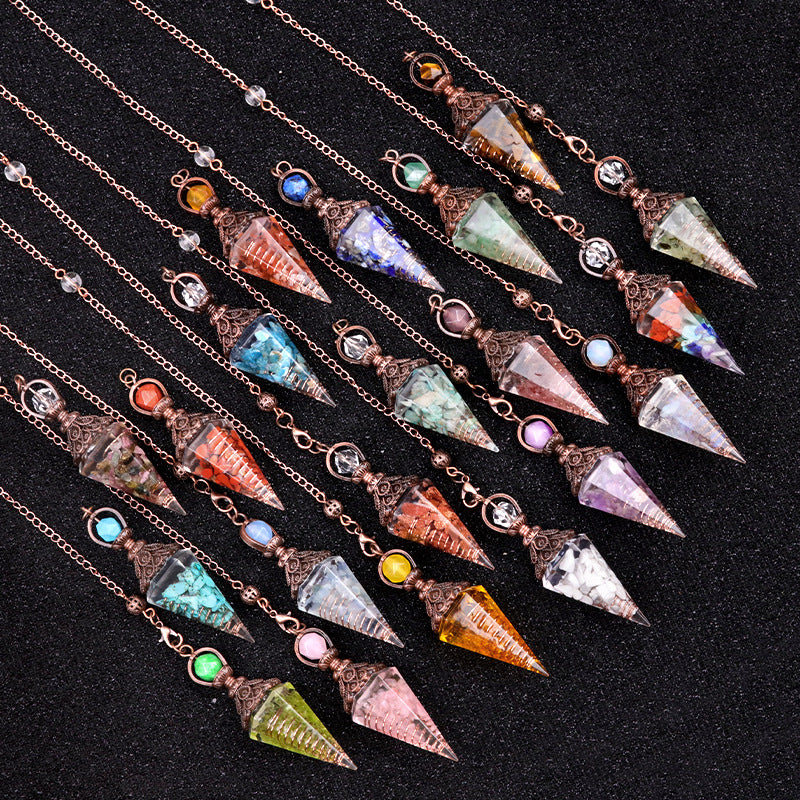 Ancient Red Seven-Colored Crystal Resin Spiritual Pendulum