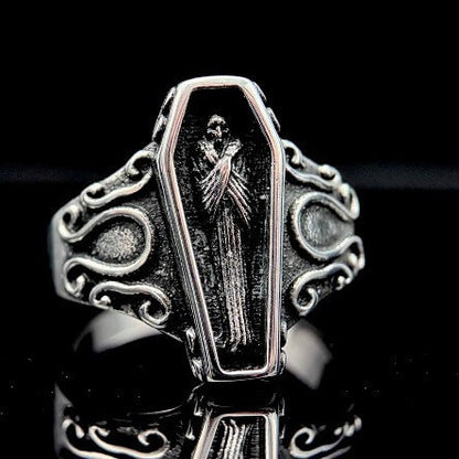 Men's Dark Retro Skull Series Zombie Coffin Resin Ring