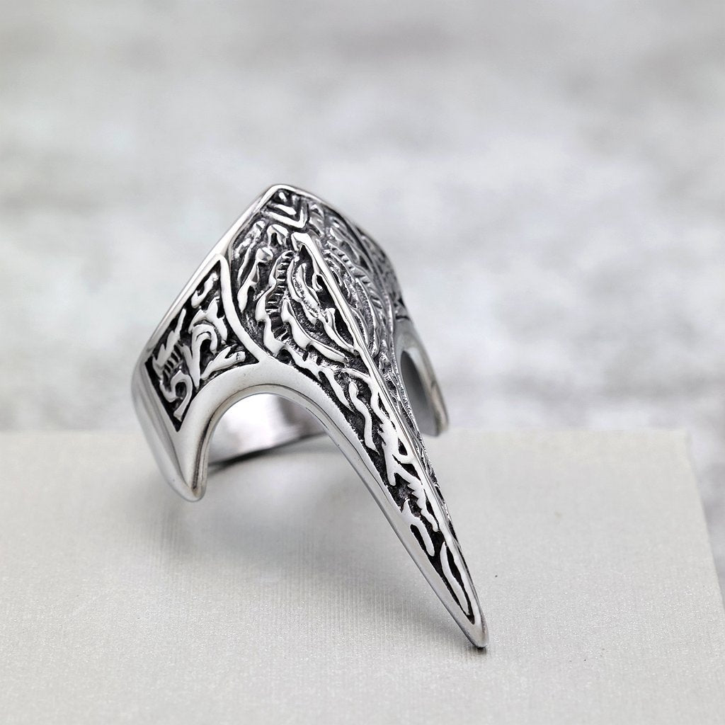 Vintage Stainless Steel Viking Defense Raven Pattern Ring for Men