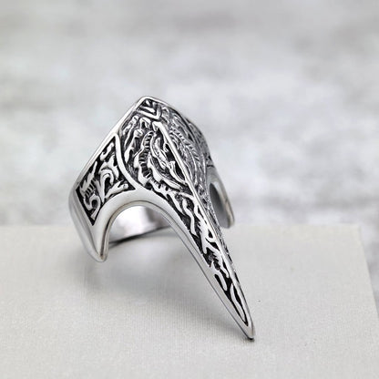 Vintage Stainless Steel Viking Defense Raven Pattern Ring for Men
