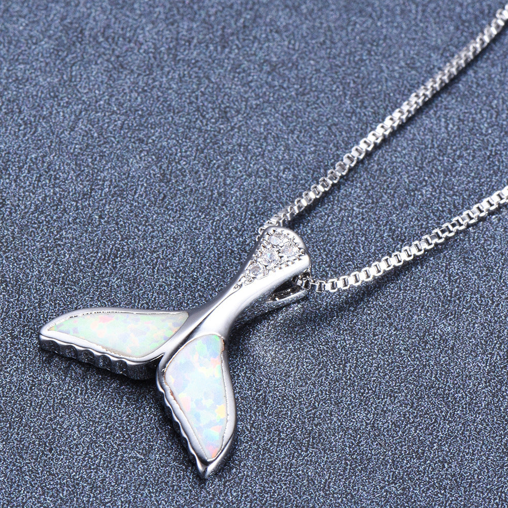 Opal Fish Tail-shaped Pendant Necklace