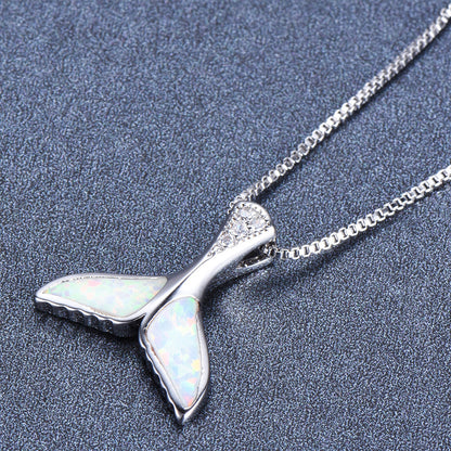 Opal Fish Tail-shaped Pendant Necklace