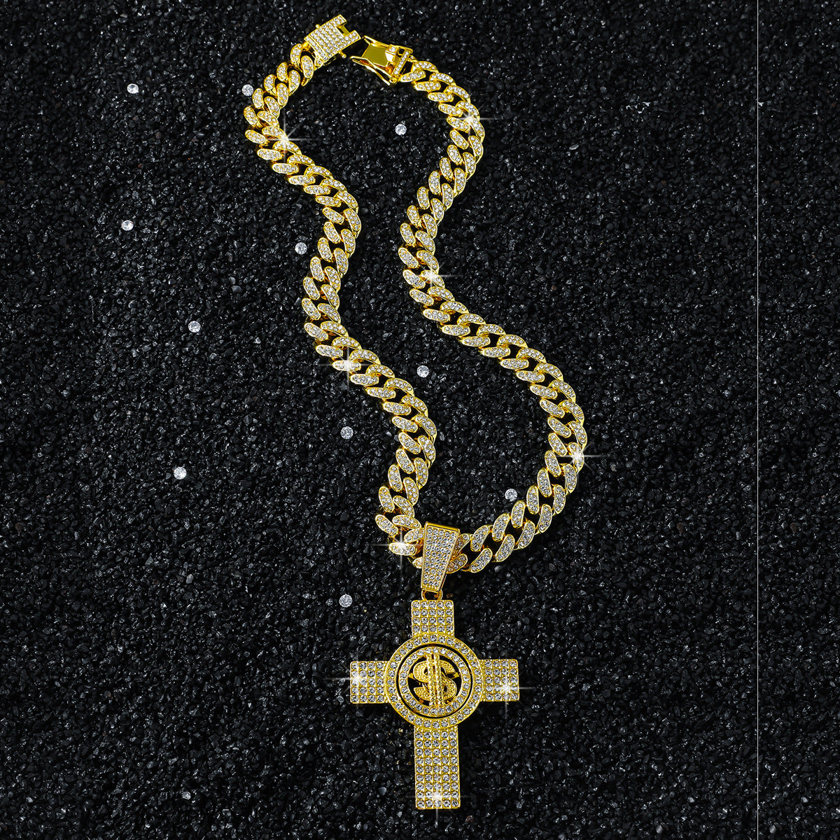 Hip-Hop Style Dollar Sign Cross Cuban Chain Pendant Necklace