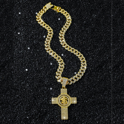 Hip-Hop Style Dollar Sign Cross Cuban Chain Pendant Necklace