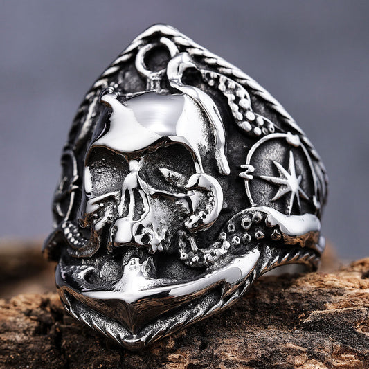 Bold Nautical Anchor Skull Men's Ring