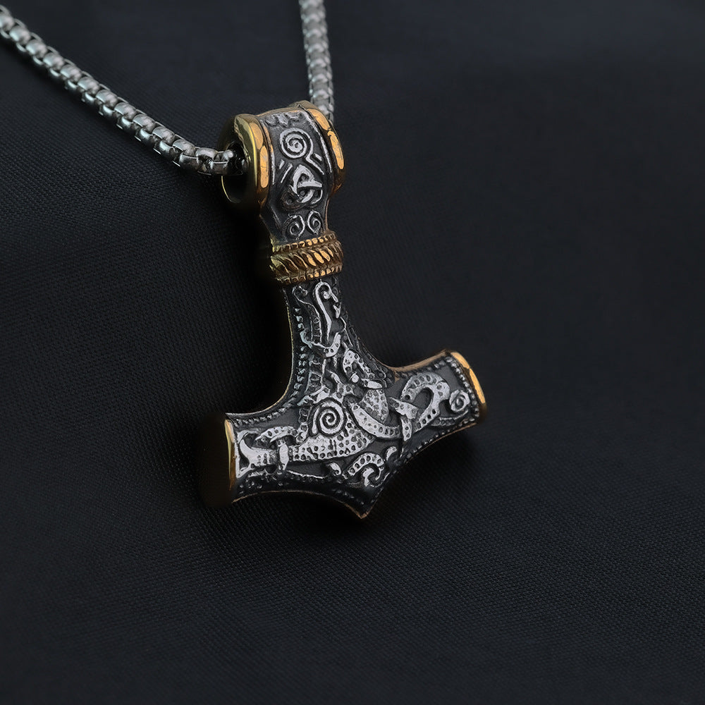Vintage Stainless Steel Men's Thor's Hammer Pendant Necklace