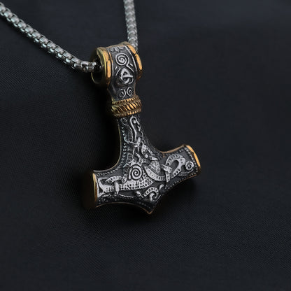 Vintage Stainless Steel Men's Thor's Hammer Pendant Necklace