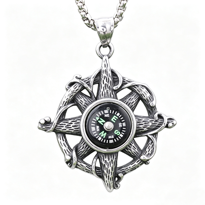 Men's Steel Compass Anchor Pendant Necklace