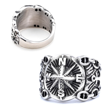 Men's Vintage Nautical Compass Logo Ring