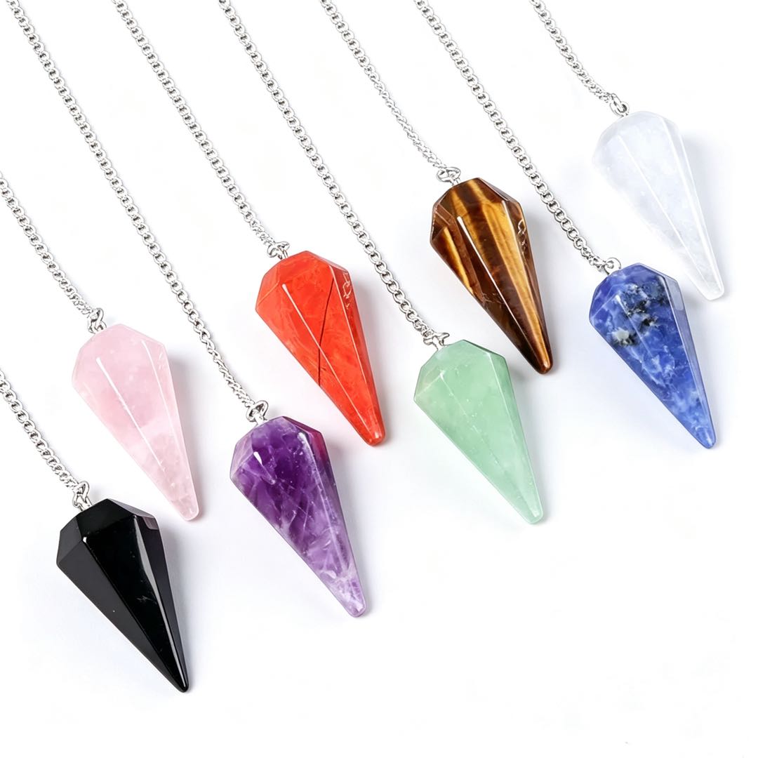 Crystal stone polished hexagonal spirit column pendulum