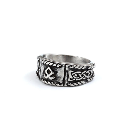 Vintage Solid Stainless Steel Viking Rune Round Ring for Men