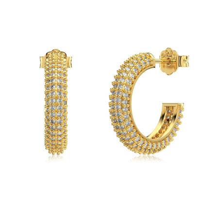 Women's Delicate 11 mm Round Huggie Earrings, Full Paved Round Zirconia, S925 with 18K Gold Plating