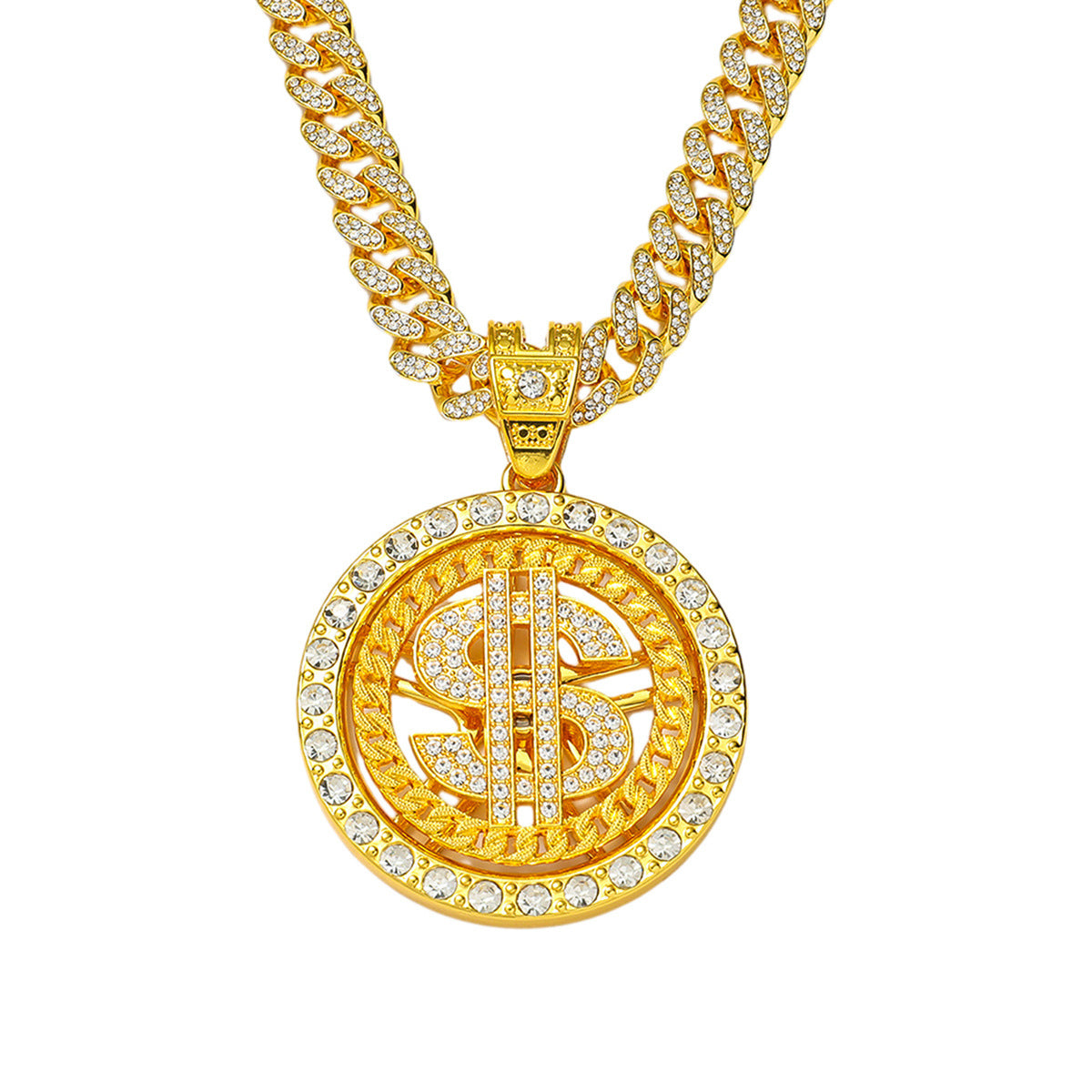 Hip-Hop Dollar Spinning Disc Cuban Chain Pendant Necklace
