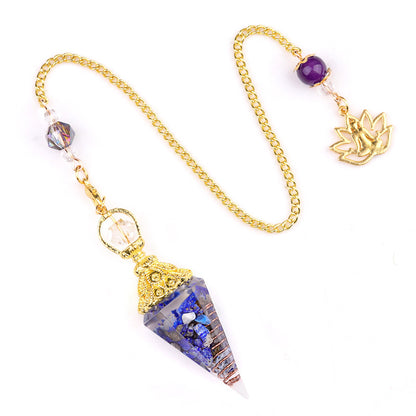Crystal agate stone colorful crushed stone resin golden hexagonal pyramid spirit pendulum