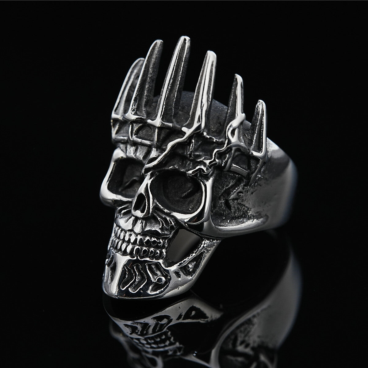 Vintage Solid Stainless Steel Punk Gothic Crown Skull Band Ring for Men