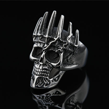 Vintage Solid Stainless Steel Punk Gothic Crown Skull Band Ring for Men