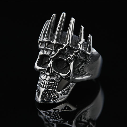 Vintage Solid Stainless Steel Punk Gothic Crown Skull Band Ring for Men