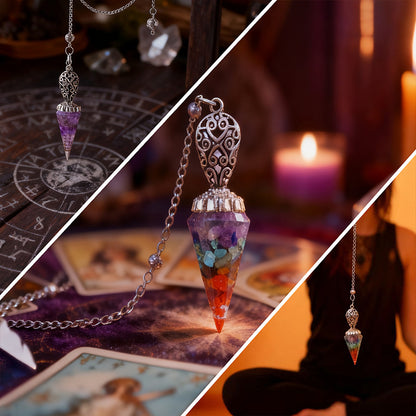 Silvery Crystal Agate Resin Hexagonal Pyramid Spirit Pendulum