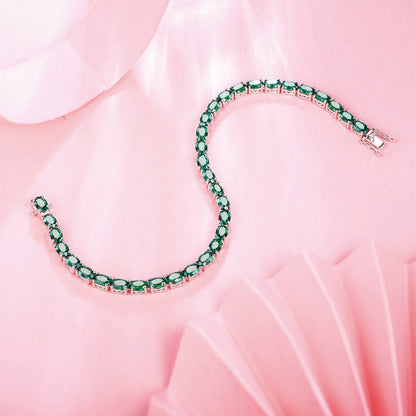 Women's Sterling Silver Pear Cut Emerald Gem Tennis Bracelet