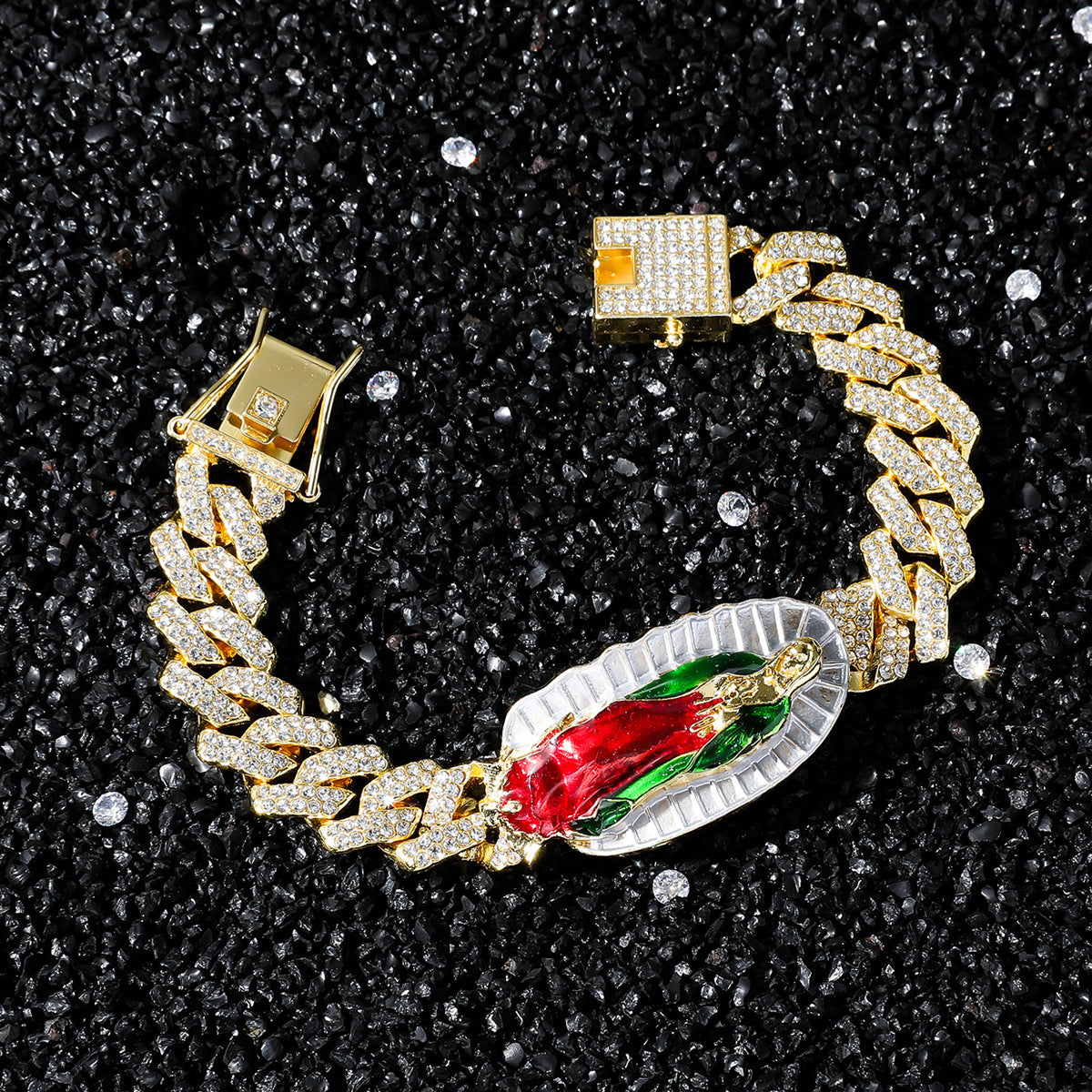 Hip-Hop Virgin Mary Statue With Cuban Chain Bracelet