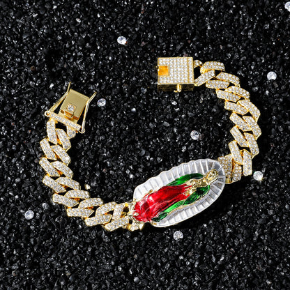 Hip-Hop Virgin Mary Statue With Cuban Chain Bracelet