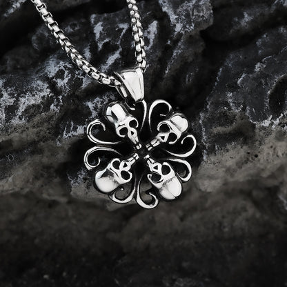 Men's Steel Flower Skull Pendant Necklace