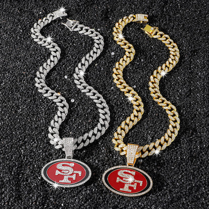 Hip-Hop Dripping Oil Letter Sf Logo Cuban Chain Pendant Necklace