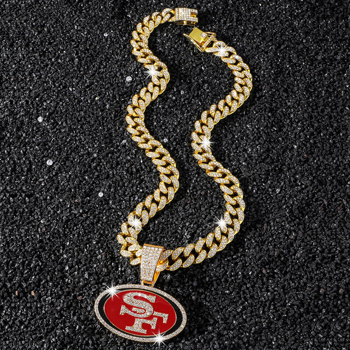 Hip-Hop Dripping Oil Letter Sf Logo Cuban Chain Pendant Necklace