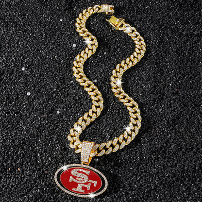 Hip-Hop Dripping Oil Letter Sf Logo Cuban Chain Pendant Necklace