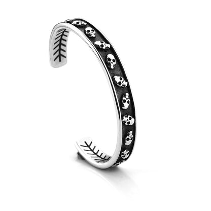 Vintage Punk Skull Stainless Steel Cuff Bracelet for Men, Biker Motorcycle Style Open C Bangle