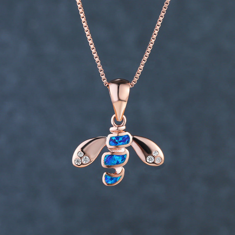 Blue Opal Bee Necklace
