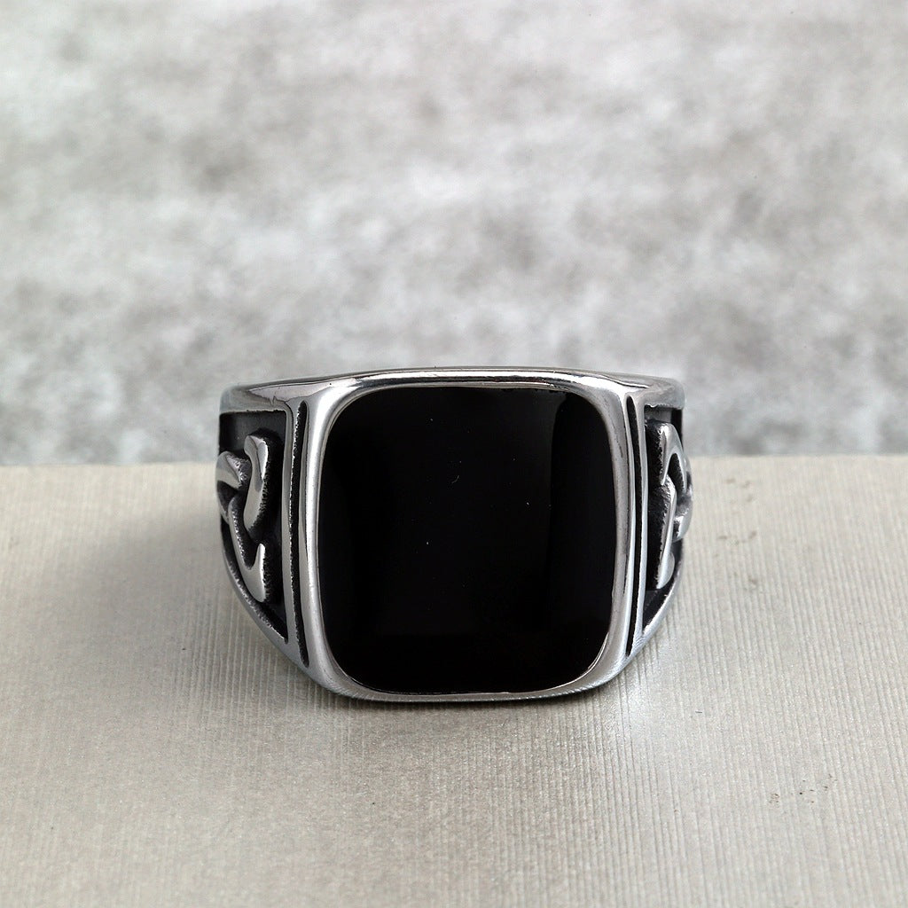 Vintage Solid Stainless Steel Viking Celtic Knot Resin Inlaid Ring for Men