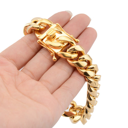 Men’s European American Hip Hop Stainless Steel Cuban Link Bracelet with Dragon Head Clasp Fashion Wrist Jewelry