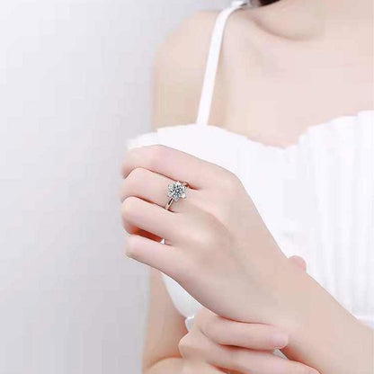 Women's White Gold S925 Flower Shape Moissanite Adjustable Ring