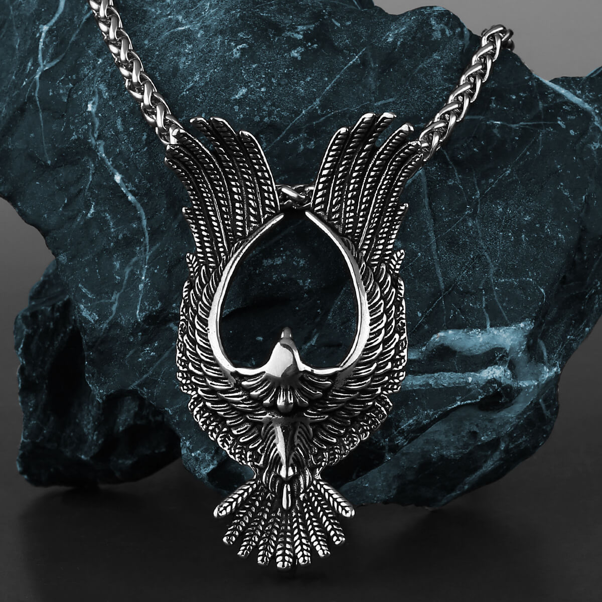 Men's Steel Vintage Hollow Phoenix Pendant Necklace