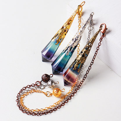 Vintage 6-Faceted Natural Rainbow Fluorite Crystal Spirit Pendulum