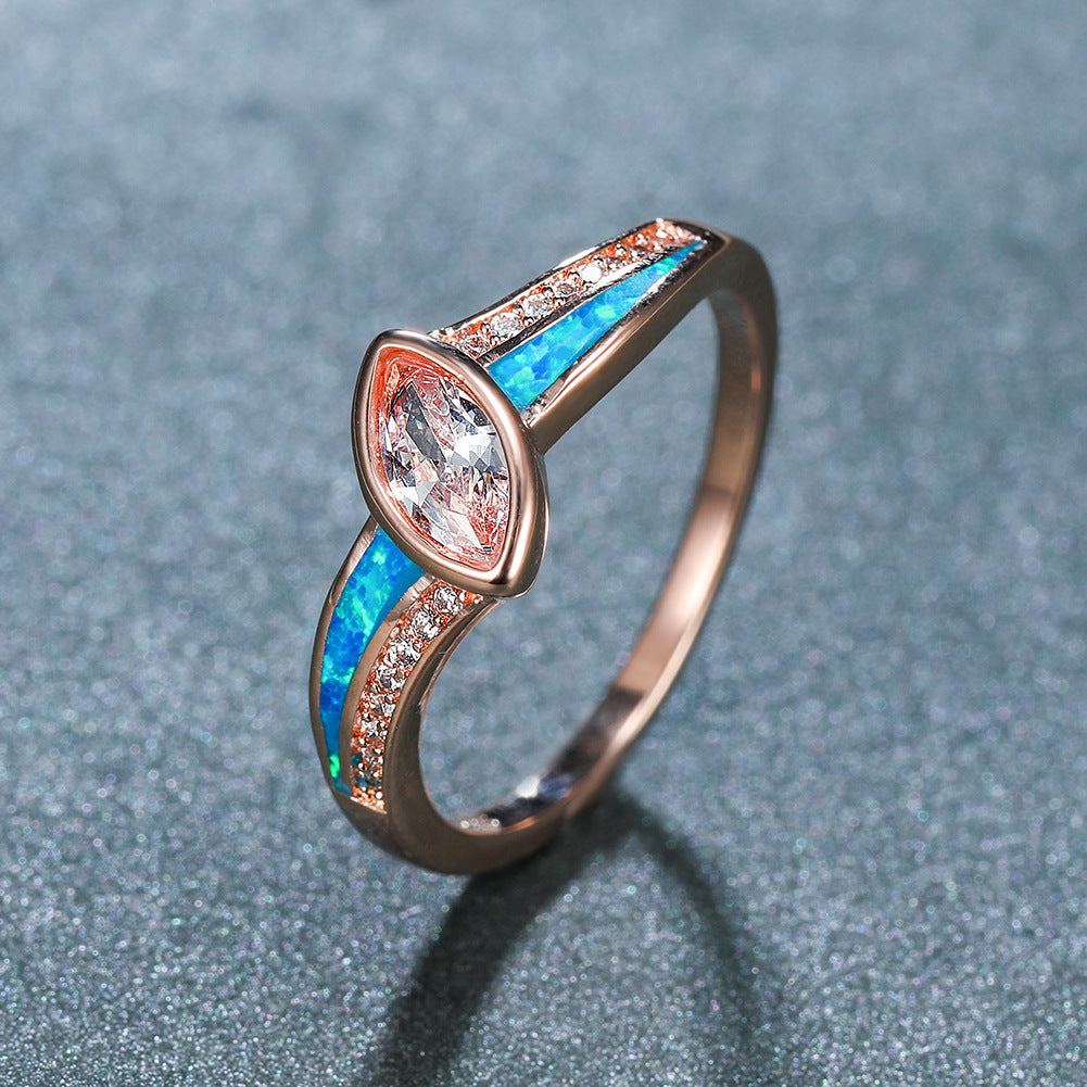 Women's Marquise Main Stone Opal With Zirconia Ring
