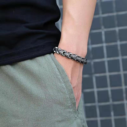 Men's Retro Fishbone Textured Curb Bracelet
