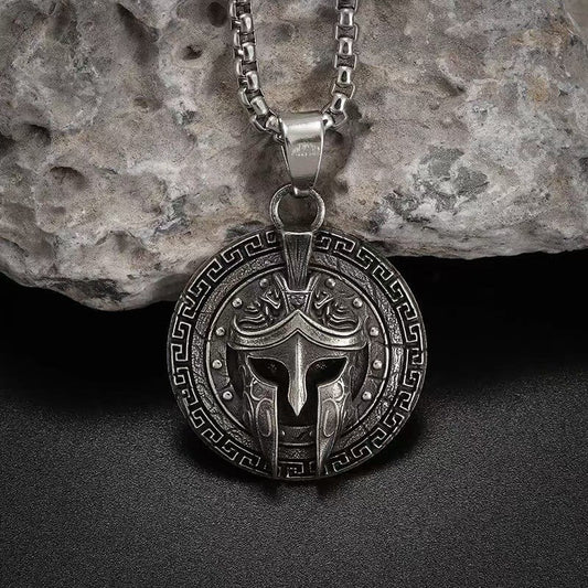 Vintage Stainless Steel Spartan Mask Pendant Necklace for Men