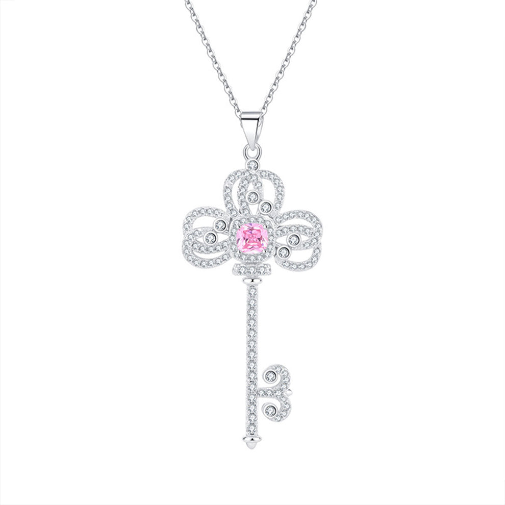 Women's White Gold Classic Iris Key Shape Pink Sapphire Pendant