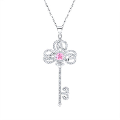 Women's White Gold Classic Iris Key Shape Pink Sapphire Pendant