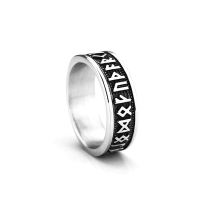 Vintage Nordic Stainless Steel Narrow Band Viking Rune Ring for Men