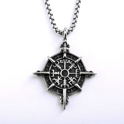 Vintage Stainless Steel Viking Ship Wheel Pendant Necklace for Men