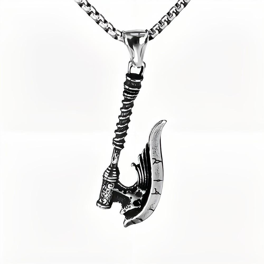 Men's Steel Skull Axe Pendant Necklace