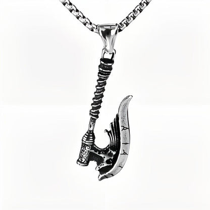Men's Steel Skull Axe Pendant Necklace
