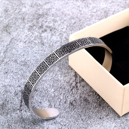 Vintage Celtic Knot Solid Stainless Steel Open C Bangle Men Bracelet