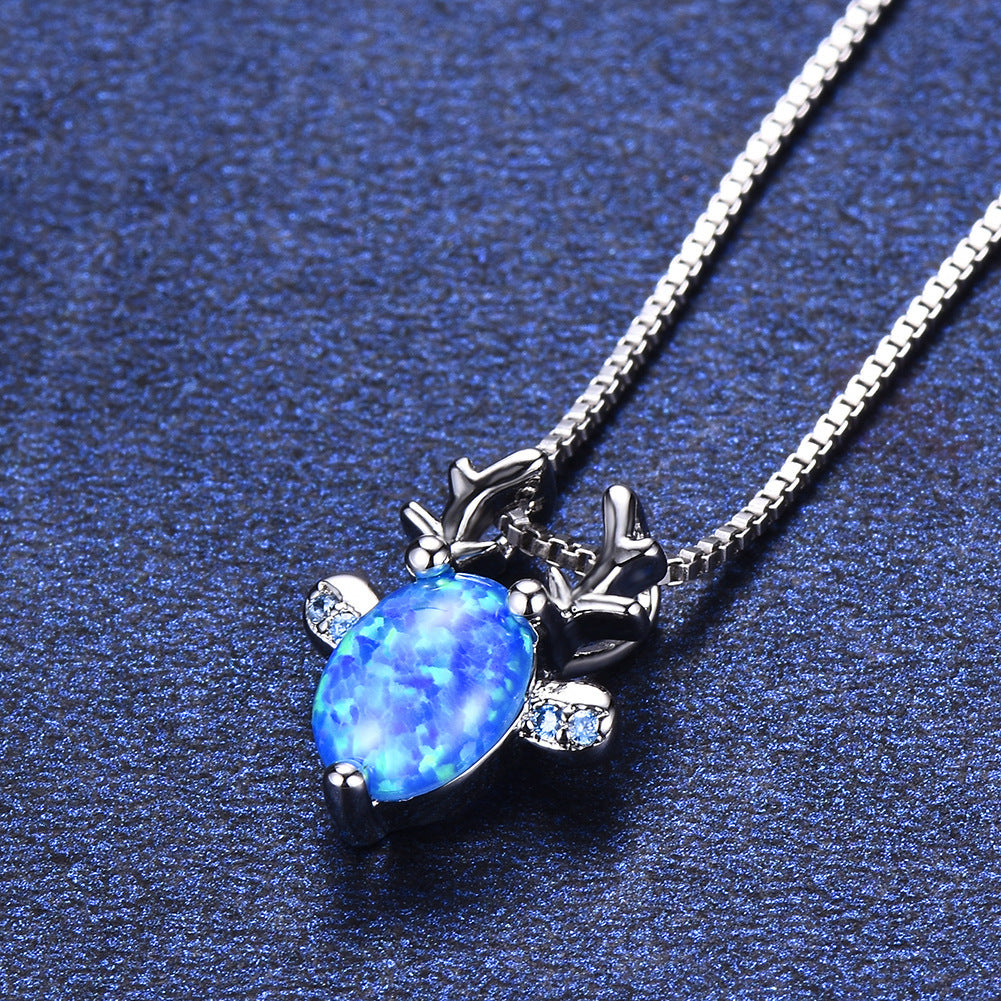 Opal antelope head necklace