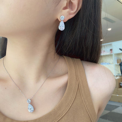 Women's Wedding Dangle Earrings, Pear‑Shape & Round Zirconia, S925 with White Gold Plating