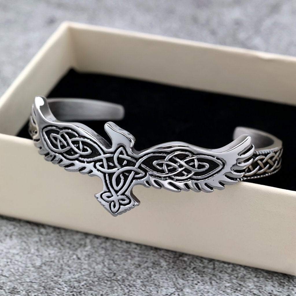 Nordic Punk Viking Raven Solid Stainless Steel C-Type Men Bracelet