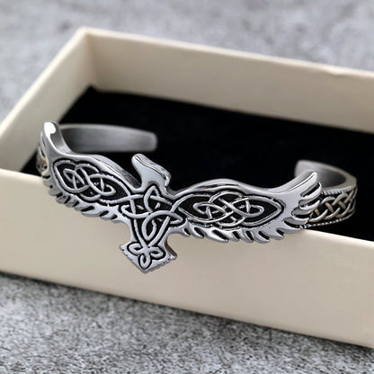 Nordic Punk Viking Raven Solid Stainless Steel C-Type Men Bracelet